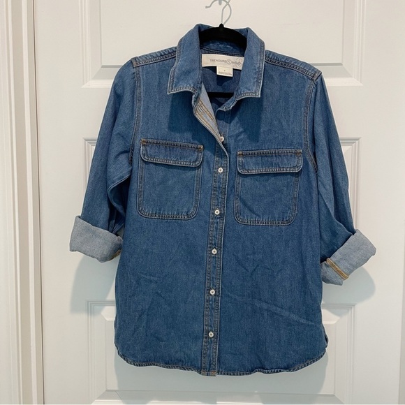 Treasure & Bond Nordstrom Denim Button Front Shacket Blue Bright Wash NWT - Picture 1 of 7